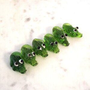 6 small handmade glass alligator magnets
